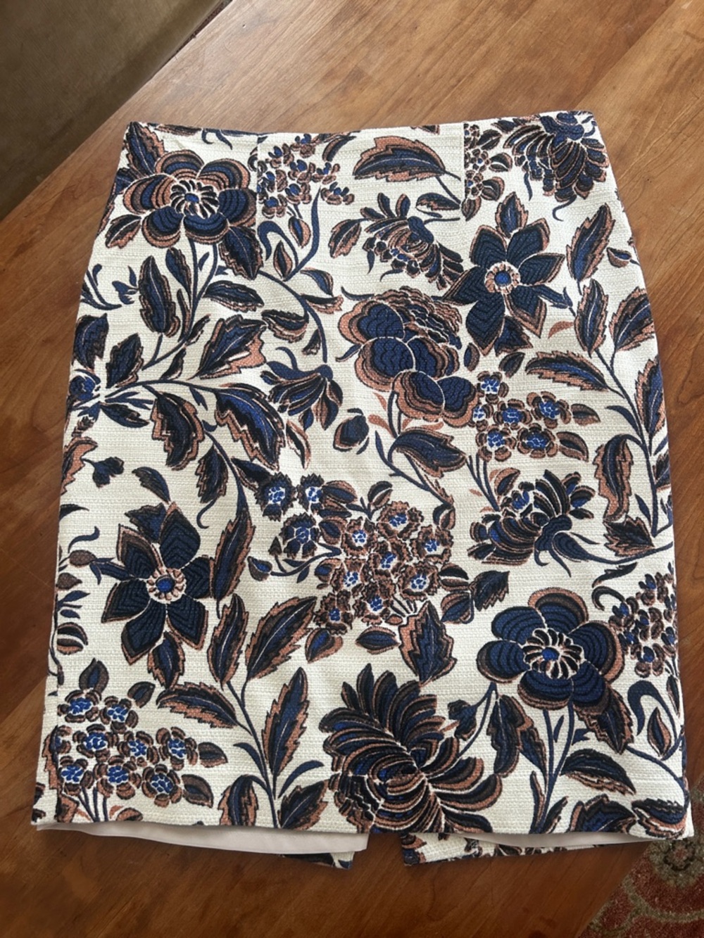 Ann Taylor Navy, Cream & Brown Floral Mini Skirt